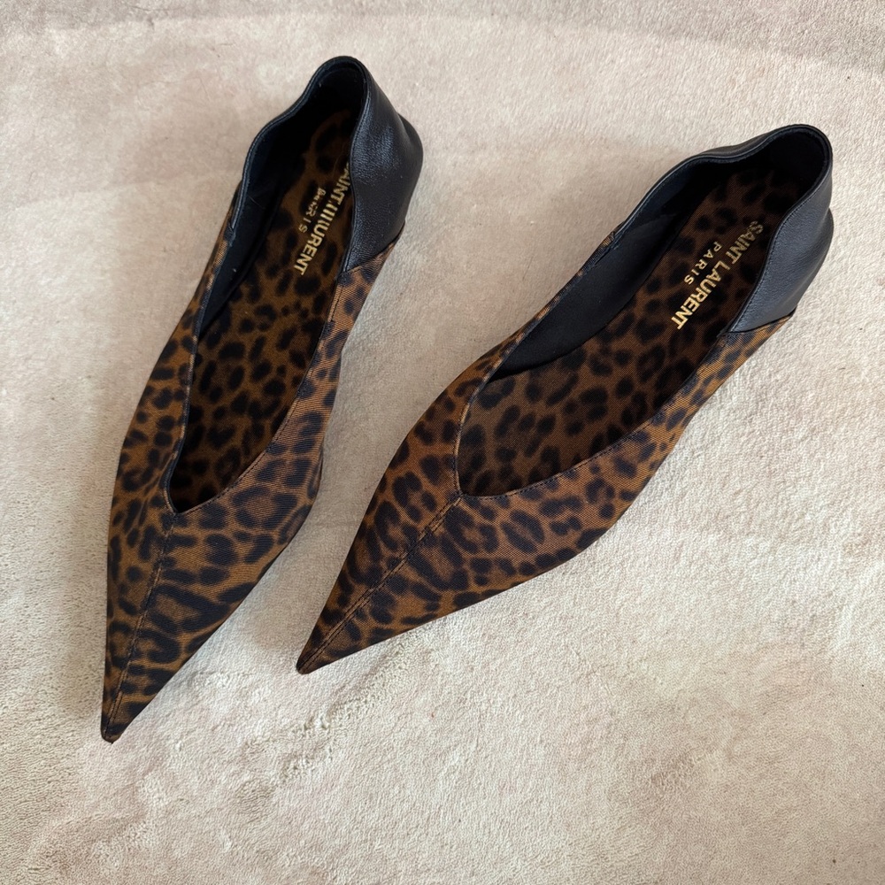 Saint Laurent Leopard Print Pointed Flats.